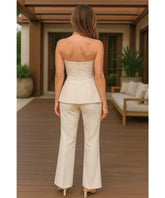 Comprar Conjunto Alfaiataria Tomara que Caia com Calça Reta OfF White para Trabalho, Eventos ou Reuniões Elegantes ZARA